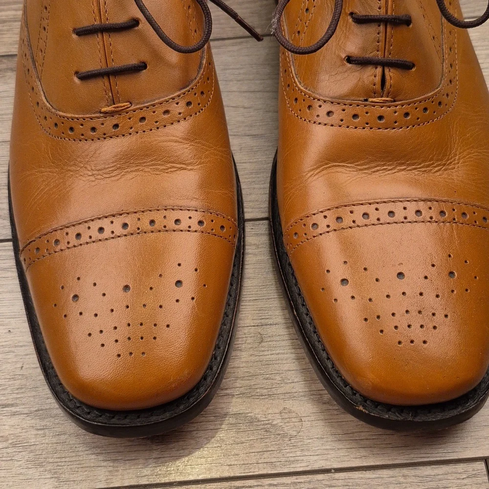 SAMUEL WINDSOR England Lace Up Cap Toe Tan Brown Leather Sz 9.5 Mens Dress Shoes